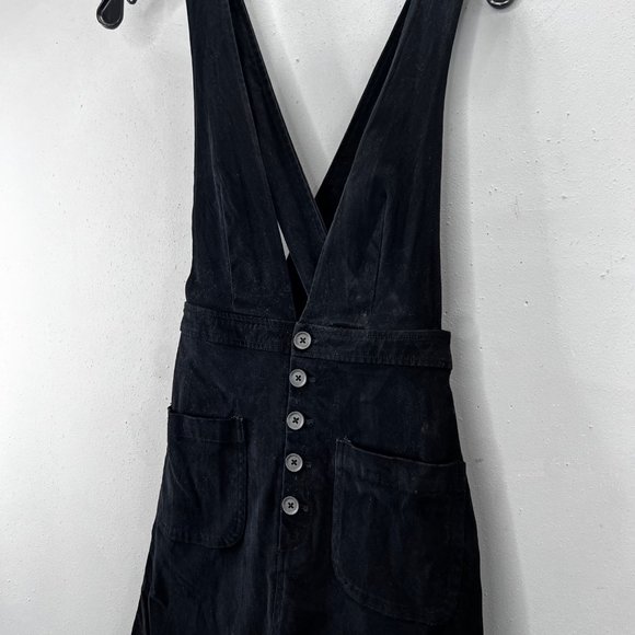 Forever 21 Black Skirt Jumper Mini Dress size S Button Front Pockets Grunge - Picture 4 of 6